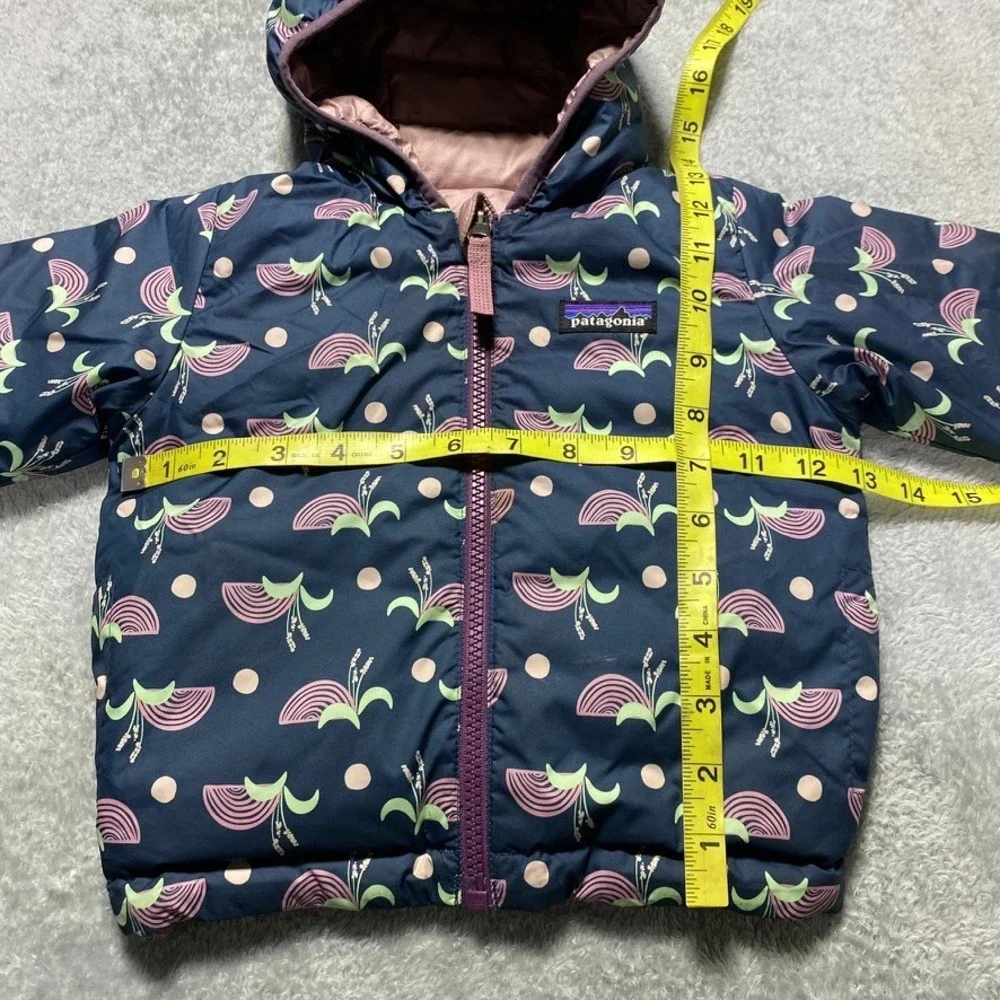 Patagonia Baby 12-18M Down Sweater Hoody Reversible Puffer Navy Pink Floral